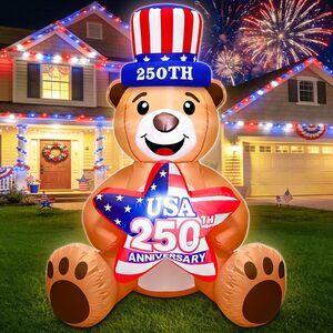 4 Ft Inflatable Uncle Sam Bear with USA 250th Anniversary Star Build-in LED